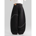 Black straight-leg denim trousers with micro-elastic fabric for autumn and winter wear