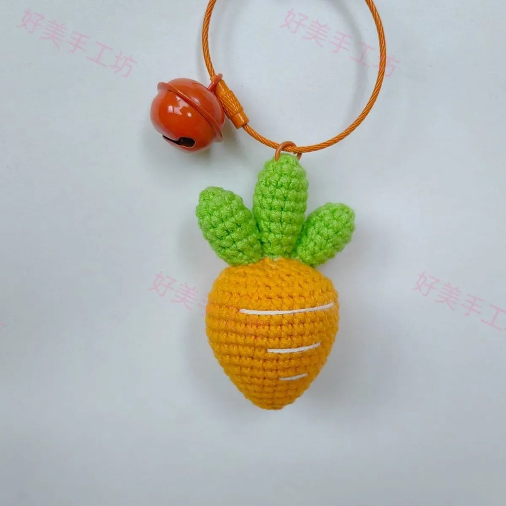 Colourful wool felt cartoon carrot keychain pendant with attachment loop