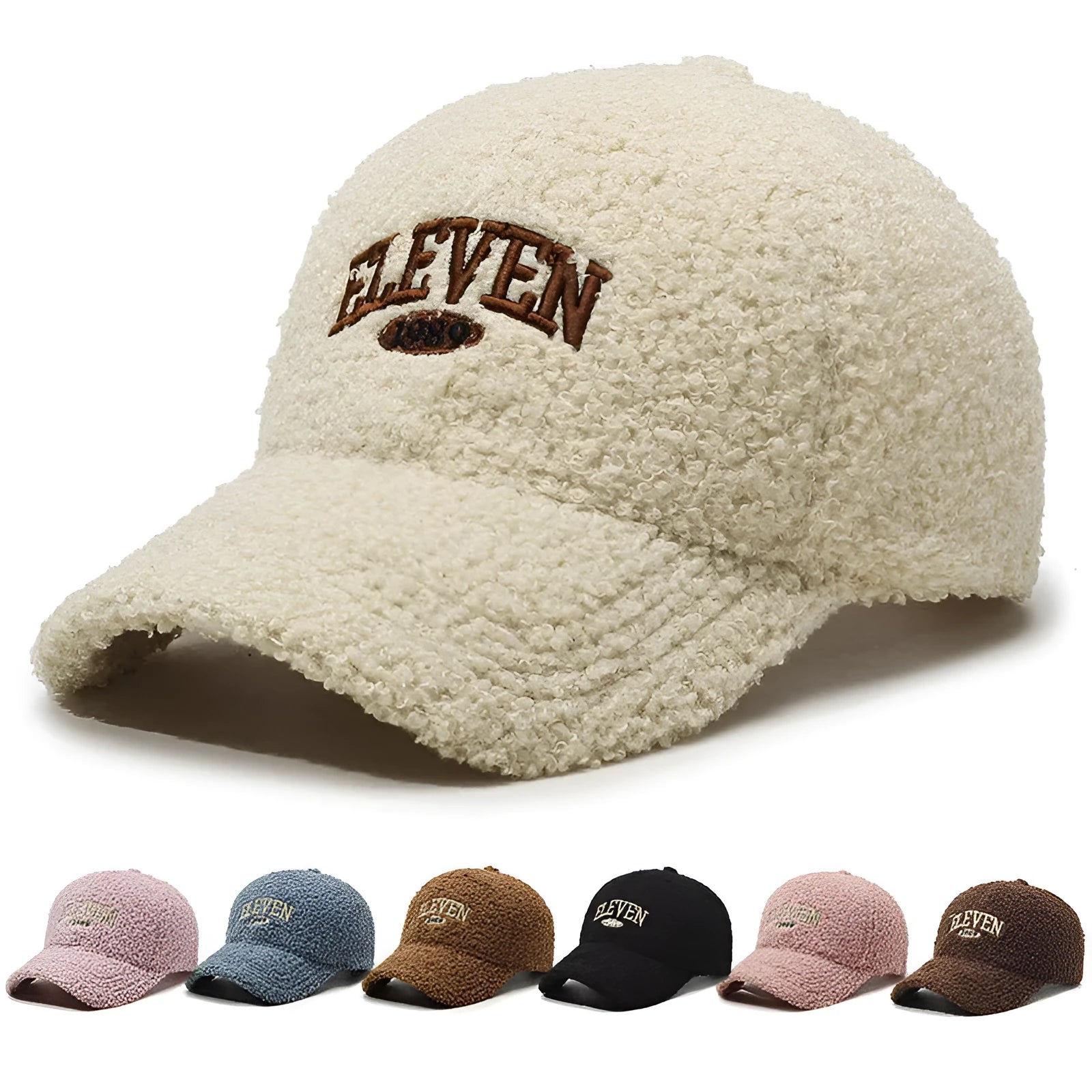 Winter lambskin baseball cap with adjustable strap in seven colour options