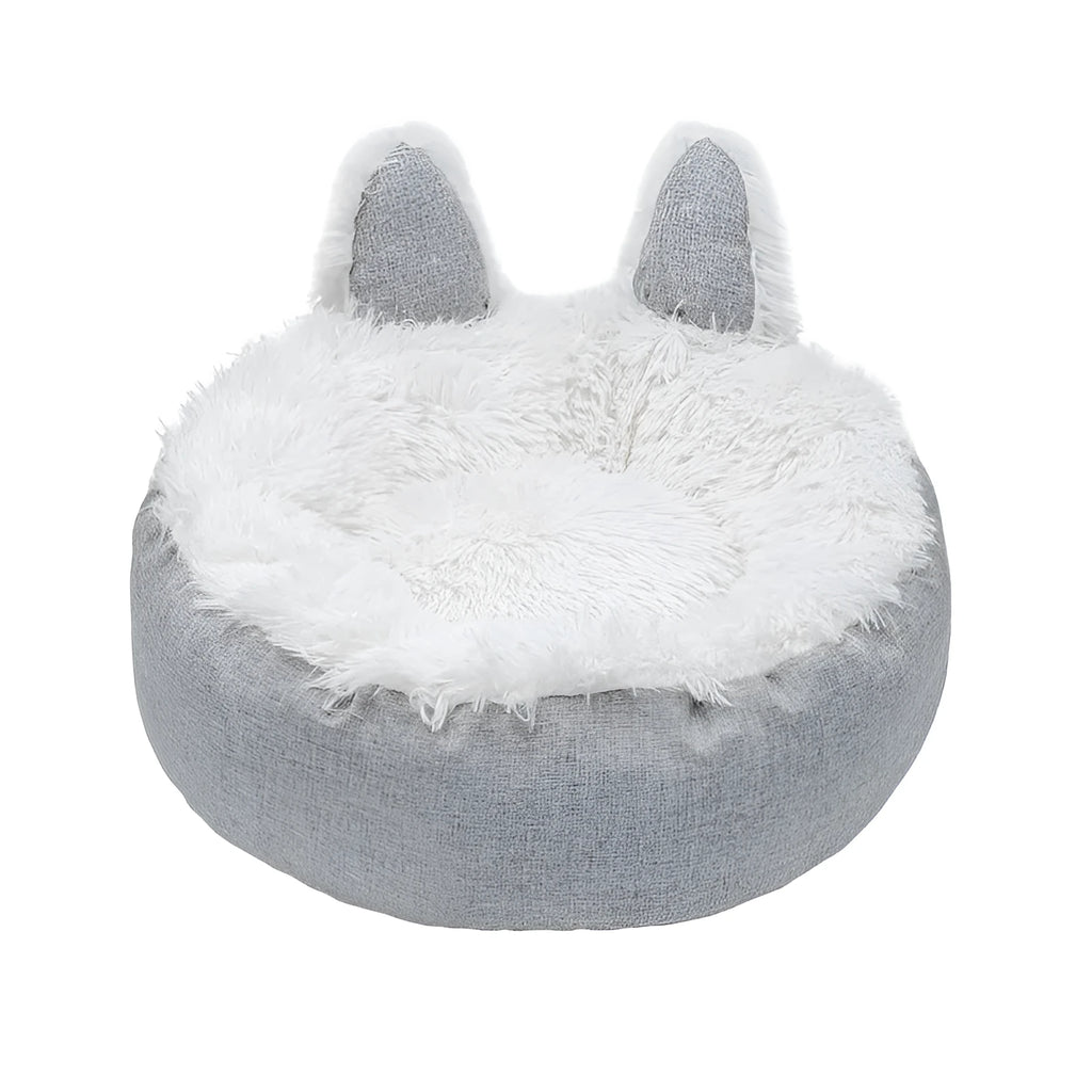 Soft plush faux fur indoor pet bed for cats and dogs, shown in a grey colour.