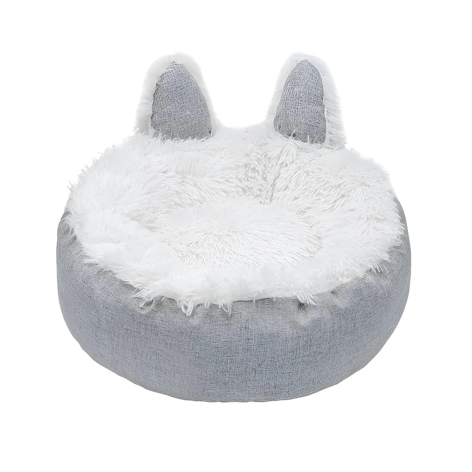 Soft plush faux fur indoor pet bed for cats and dogs, shown in a grey colour.