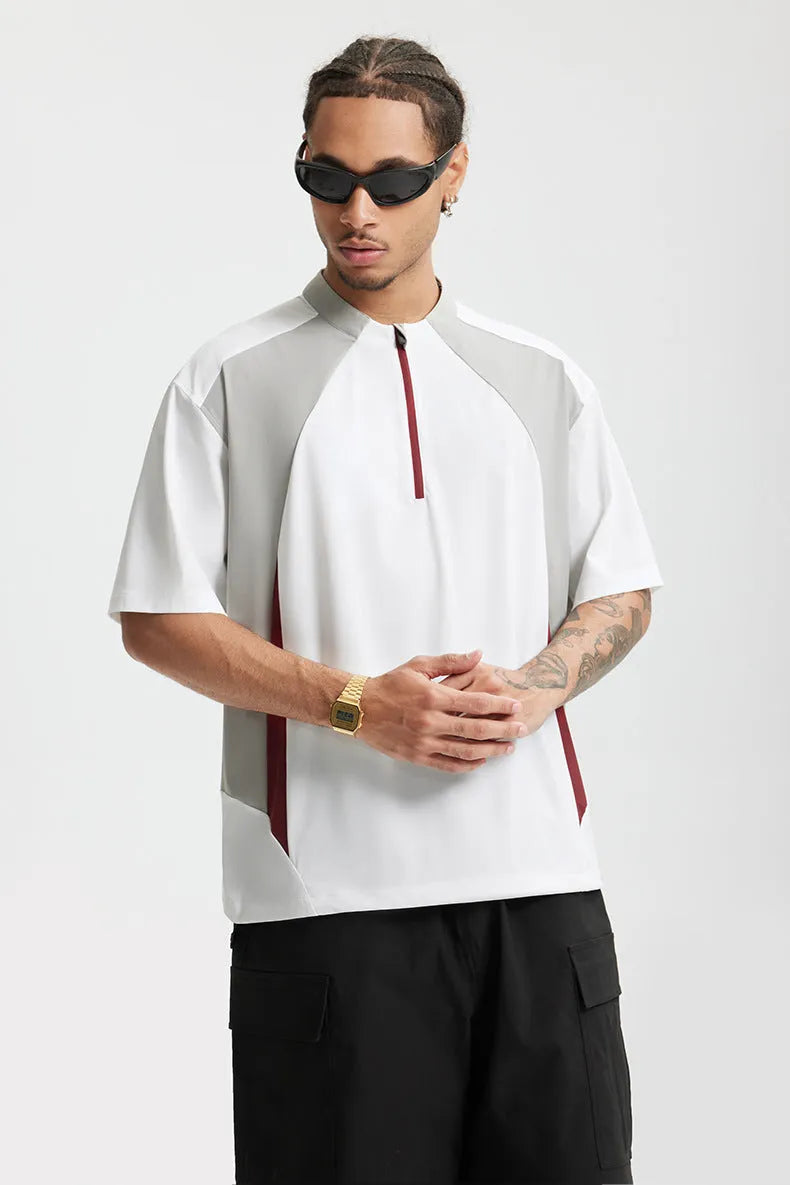 Men's lightweight polyester casual shirt in black and beige with long and short sleeve options