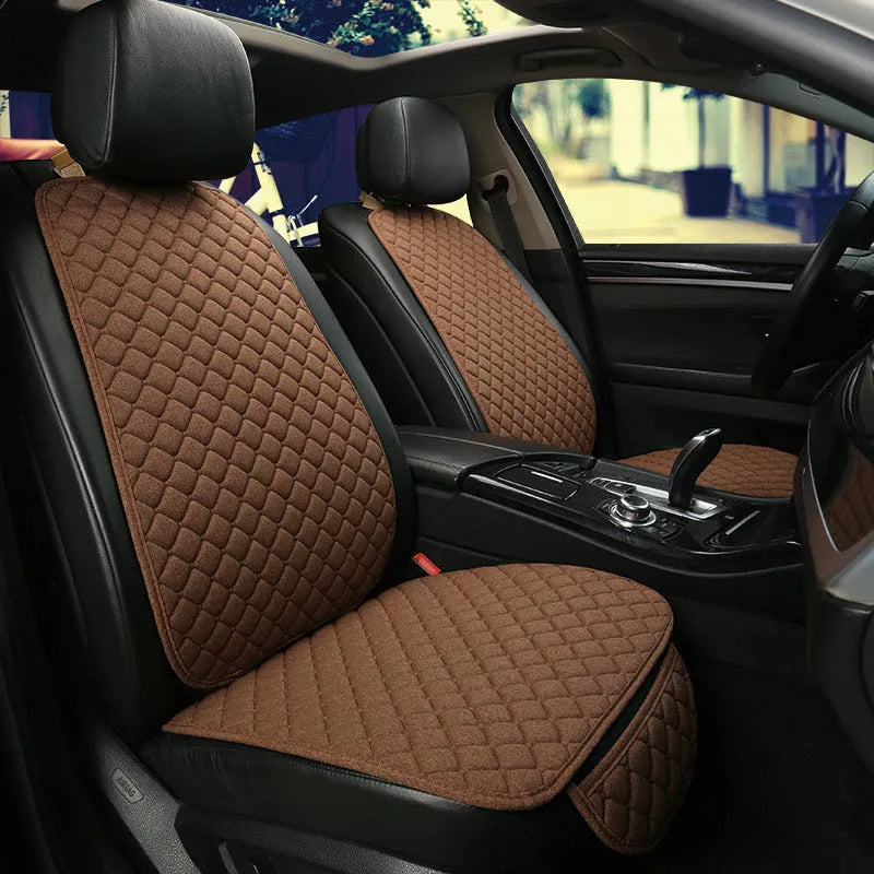 Linen universal car seat cushion in a choice of colours including cream, coffee, red, black gold, and classic black.