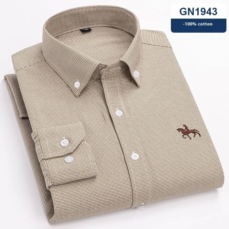 Men's casual pure cotton Oxford shirt shown in one of four available colour options.