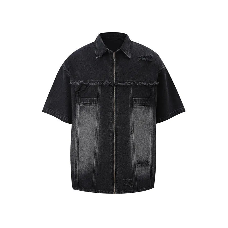 Denim overall suit matching set with short sleeve top and trousers in street style design