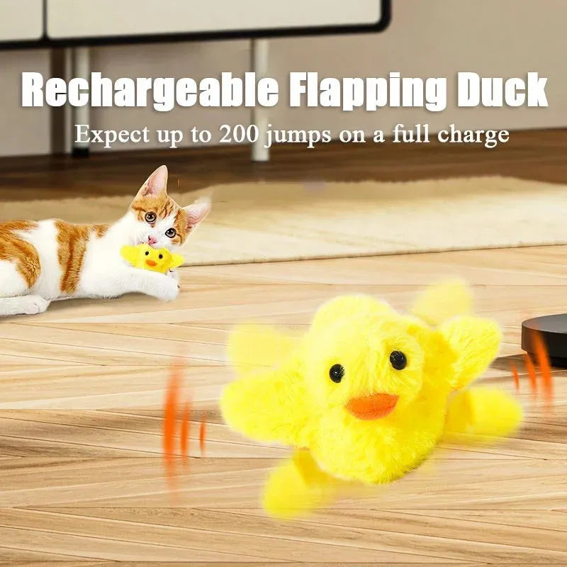 Yellow flapping duck cat toy with vibration sensor and removable plush cover