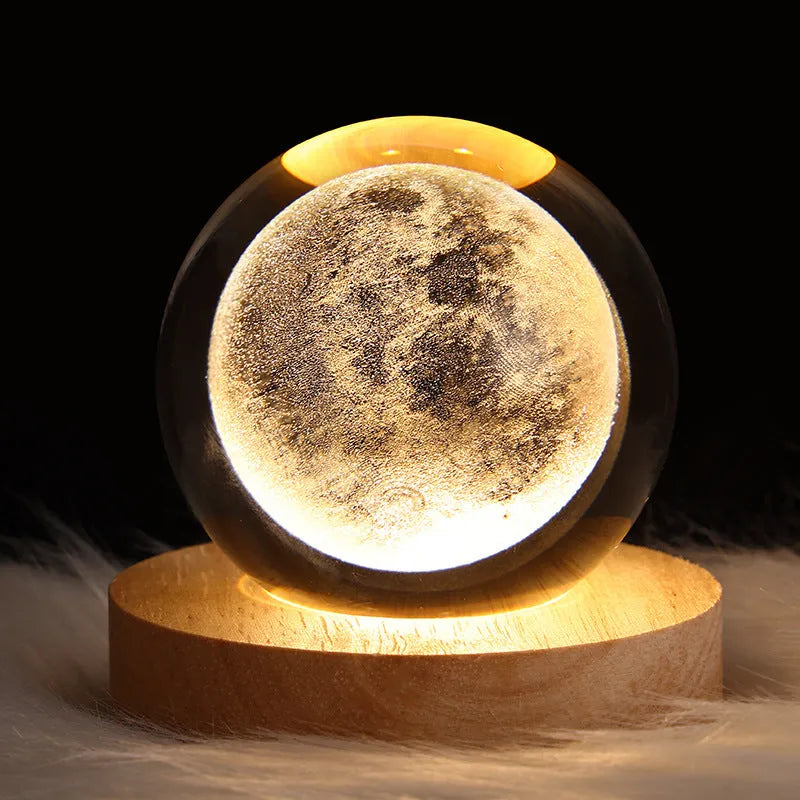 6cm galaxy crystal ball LED night light showing 3D planet patterns with USB power cable