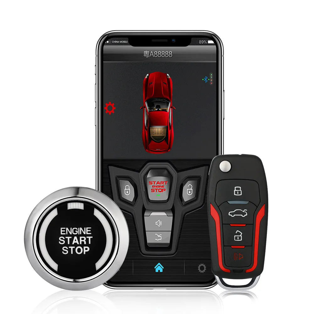 Red and frosted black one-way car alarm system with two remote controls for 3000 metre vehicle security