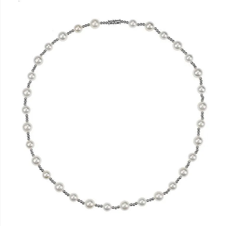 White freshwater pearl necklace, round bead chain, 45cm or 50cm, with optional cross pendant