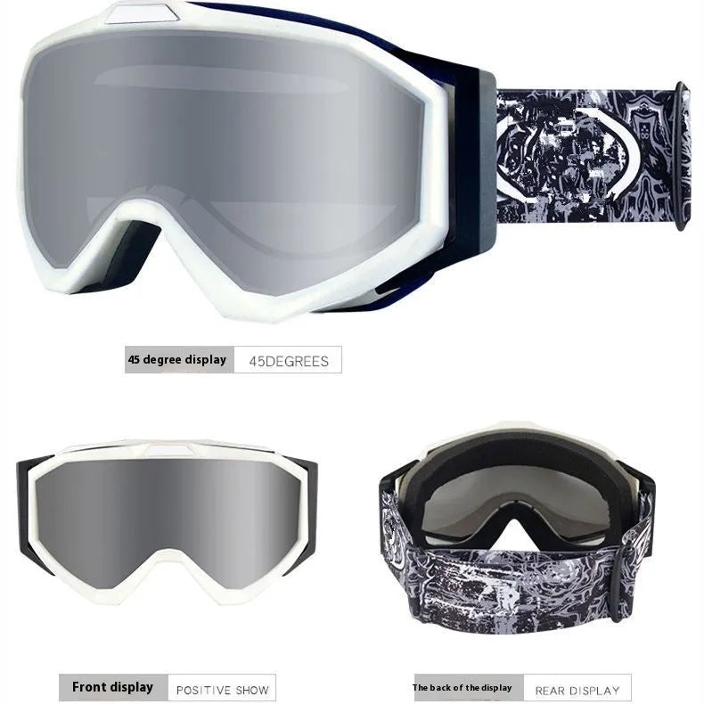 Double layer anti-fog motorcycle goggles with TPU frame in various colour options including black frame grey film.