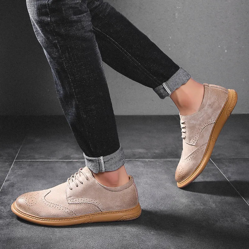 Men's black genuine cowhide leather business lace-up shoes with a rubber sole.