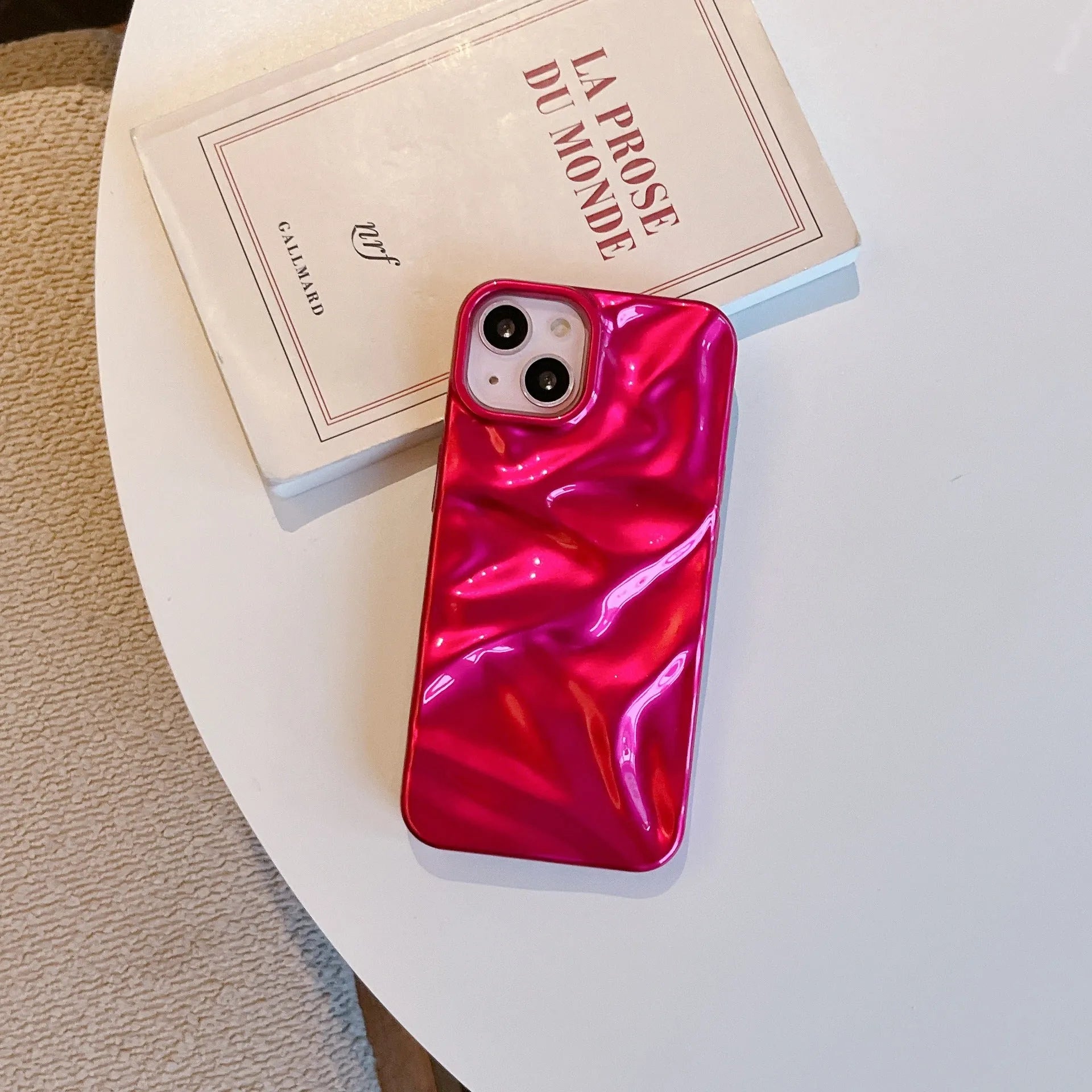 Electroplated three-dimensional pleated pattern TPU phone case in gold for iPhone 14 Pro Max