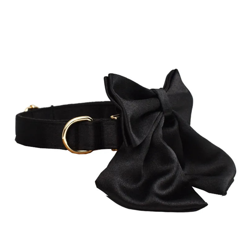 Cloth dog collar and lead set with chest strap harness, bow, and vest in assorted sizes