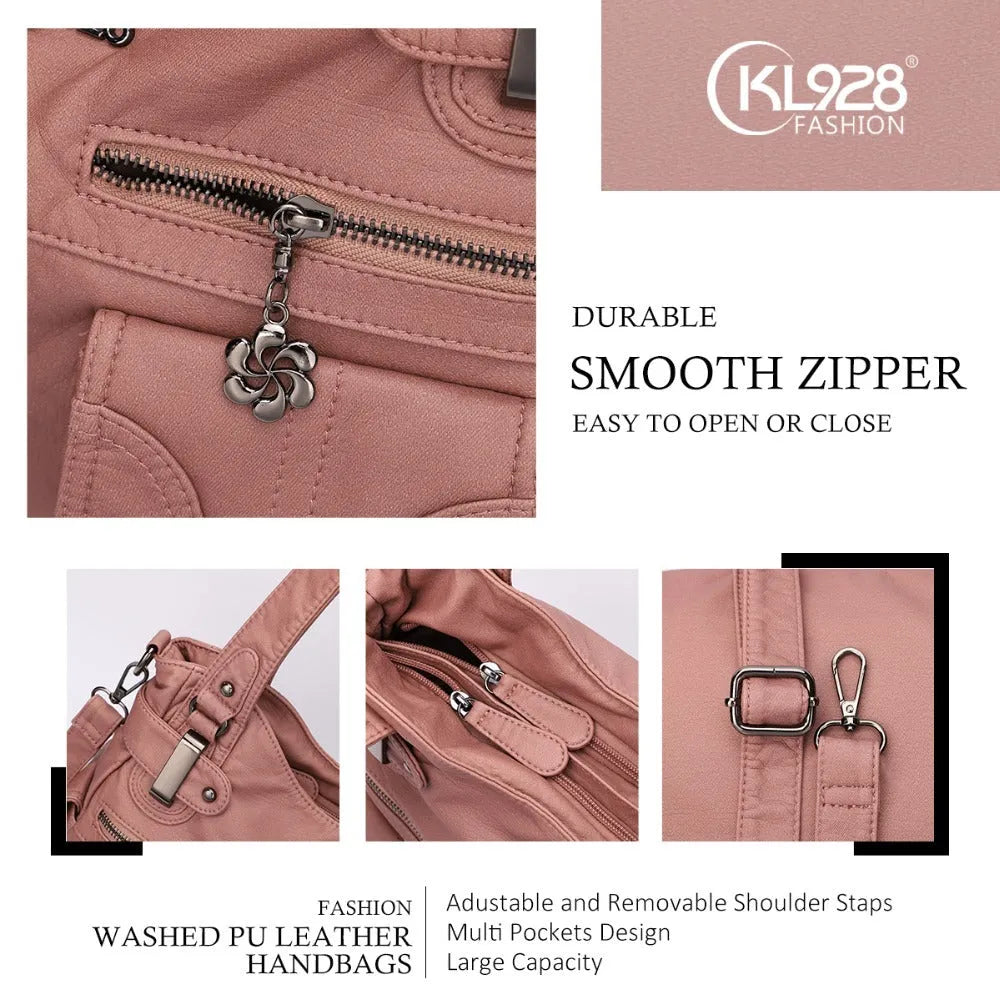 Fashion ladies soft PU leather messenger bag with zipper pocket crossbody casual tote in horizontal square shape