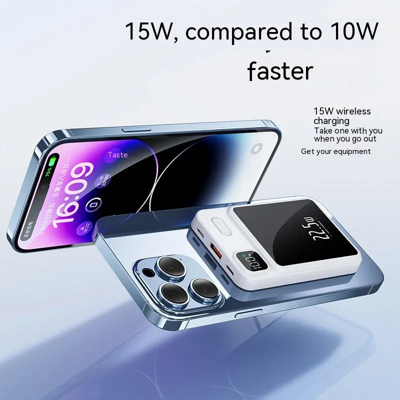 Magnetic power bank 20000mAh in black plastic shell with compact design