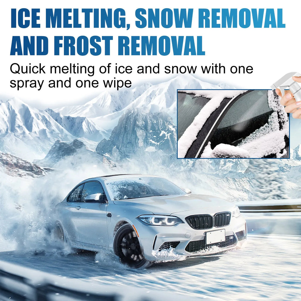 60ml car de-icer spray bottle and cloth scraper for winter windscreen ice removal.