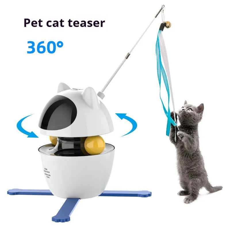 White automatic electronic cat toy with elastic rope and motion-activated motor