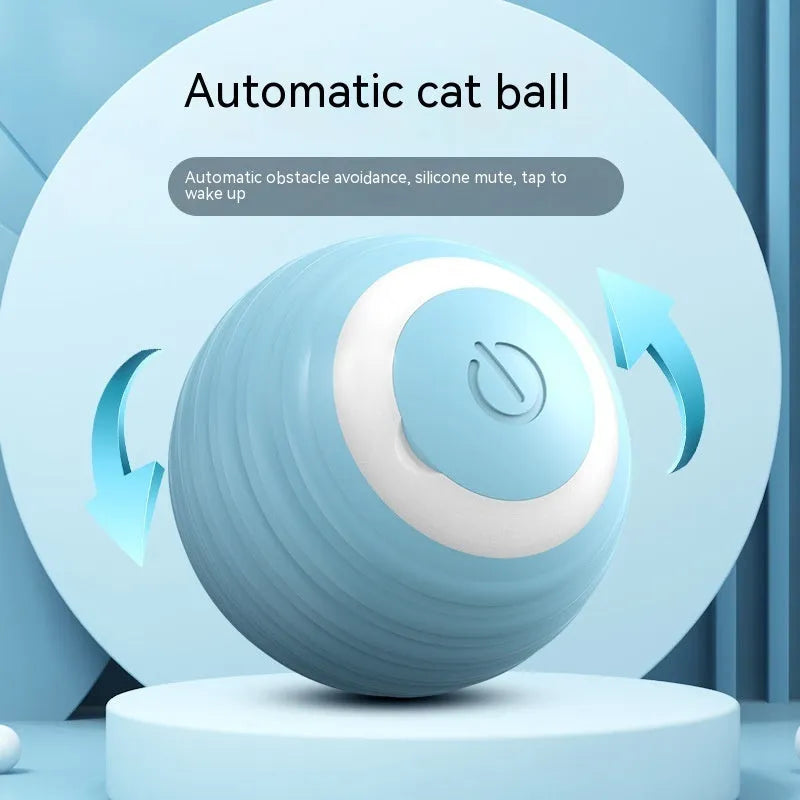 Rechargeable silicone automatic moving cat toy ball in blue and pink for indoor cats and kittens