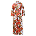 Red printed women's shirt and wide leg trousers matching polyester suit set