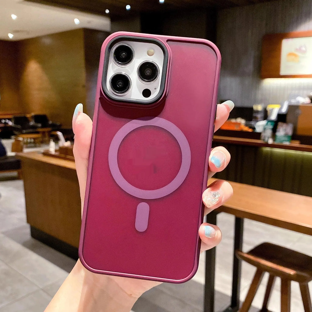 Magnetic suction phone case for Apple iPhone 16 with frosted finish in multiple colour options