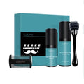 Black beard care kit with titanium alloy micro-needle roller, zinc alloy comb, 30ml growth essence and 15ml disinfectant, 21.2cm x 21cm x 4.9cm