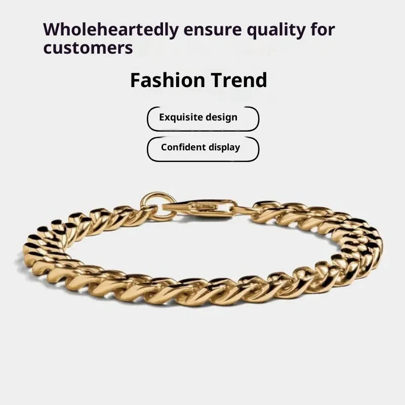 Stainless steel Cuban link chain bracelet in polished silver finish, 8mm width