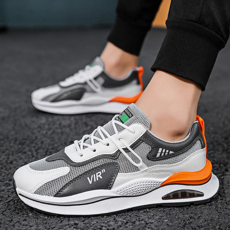 Men's grey breathable mesh running shoes with middle-top design and EVA soles
