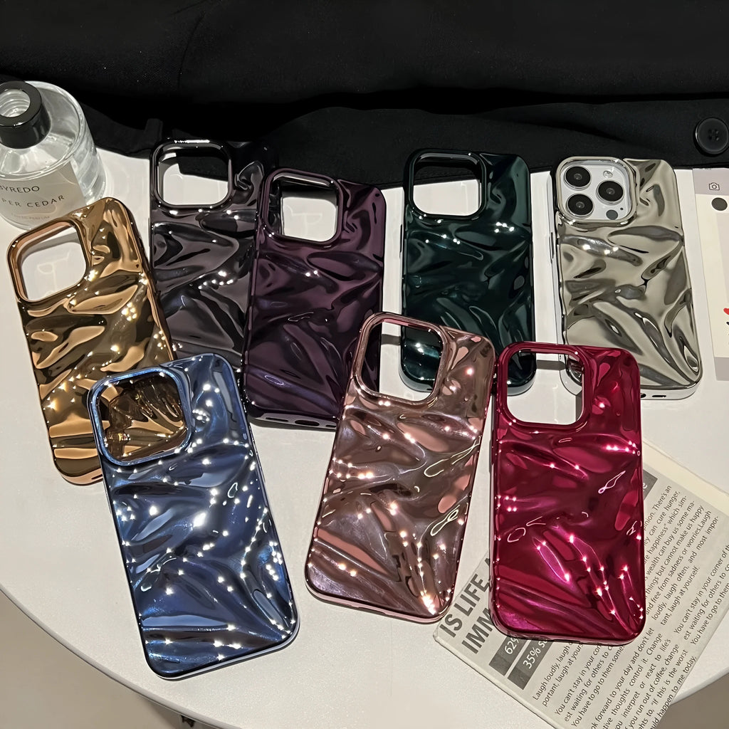 Electroplated three-dimensional pleated pattern TPU phone case in gold for iPhone 14 Pro Max