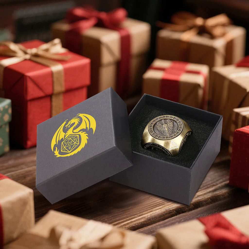 6-pack retro metal dice wheel gift box set in bronze, dark silver, and black zinc alloy with compact 3.5 cm size