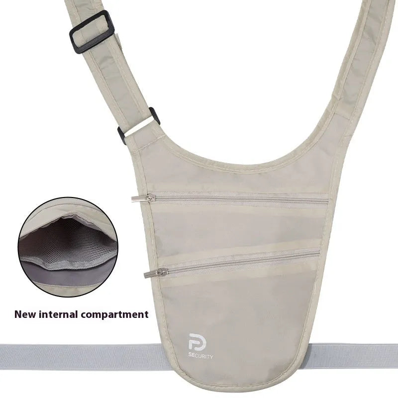 Anti-theft nylon document waist bag in solid colour for personal travel abroad