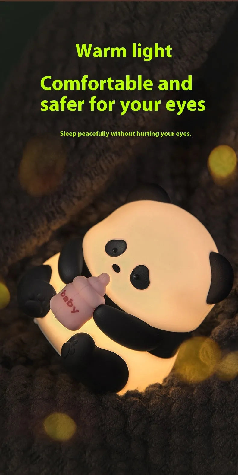 Colourful cartoon flower panda silicone night light with built-in battery on bedside table