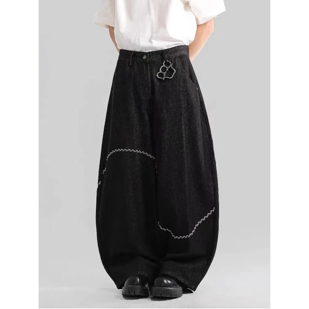 Black straight-leg denim trousers with micro-elastic fabric for autumn and winter wear
