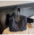 Retro large capacity women's casual shoulder bag in soft PU with double straps, horizontal square shape