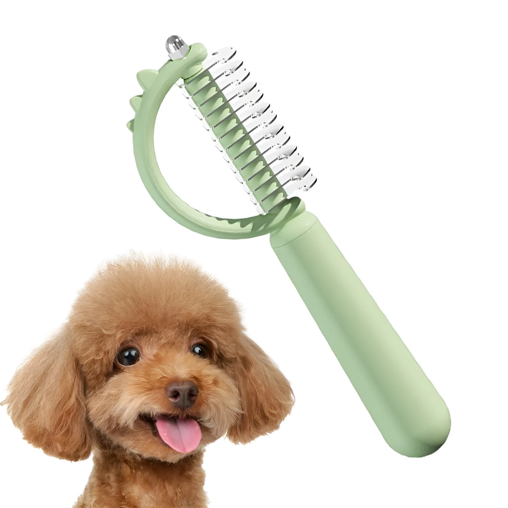 Dinosaur shaped double-sided self-cleaning cat brush with stainless steel pins
