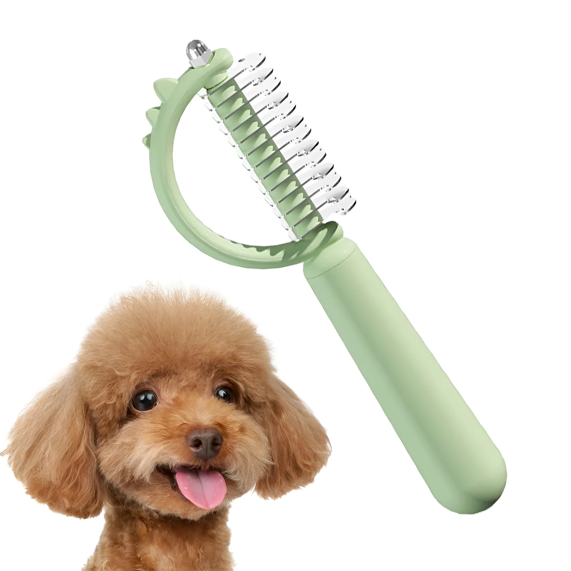 Dinosaur shaped double-sided self-cleaning cat brush with stainless steel pins
