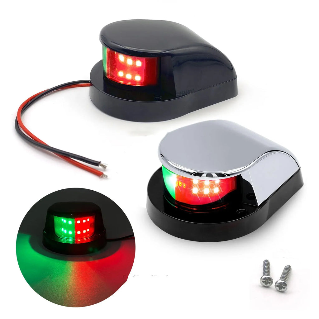 12LED marine navigation light in black housing with red and green LEDs, 26x10mm size for yachts and boats