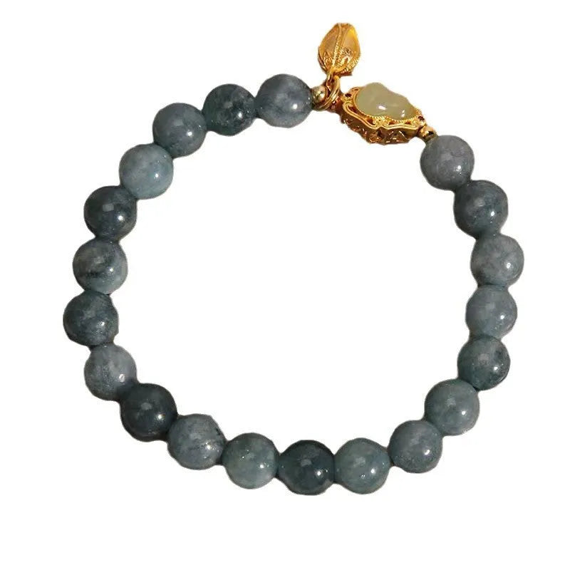 Natural stone bracelet with sky blue electroplated lotus gourd pendant for women