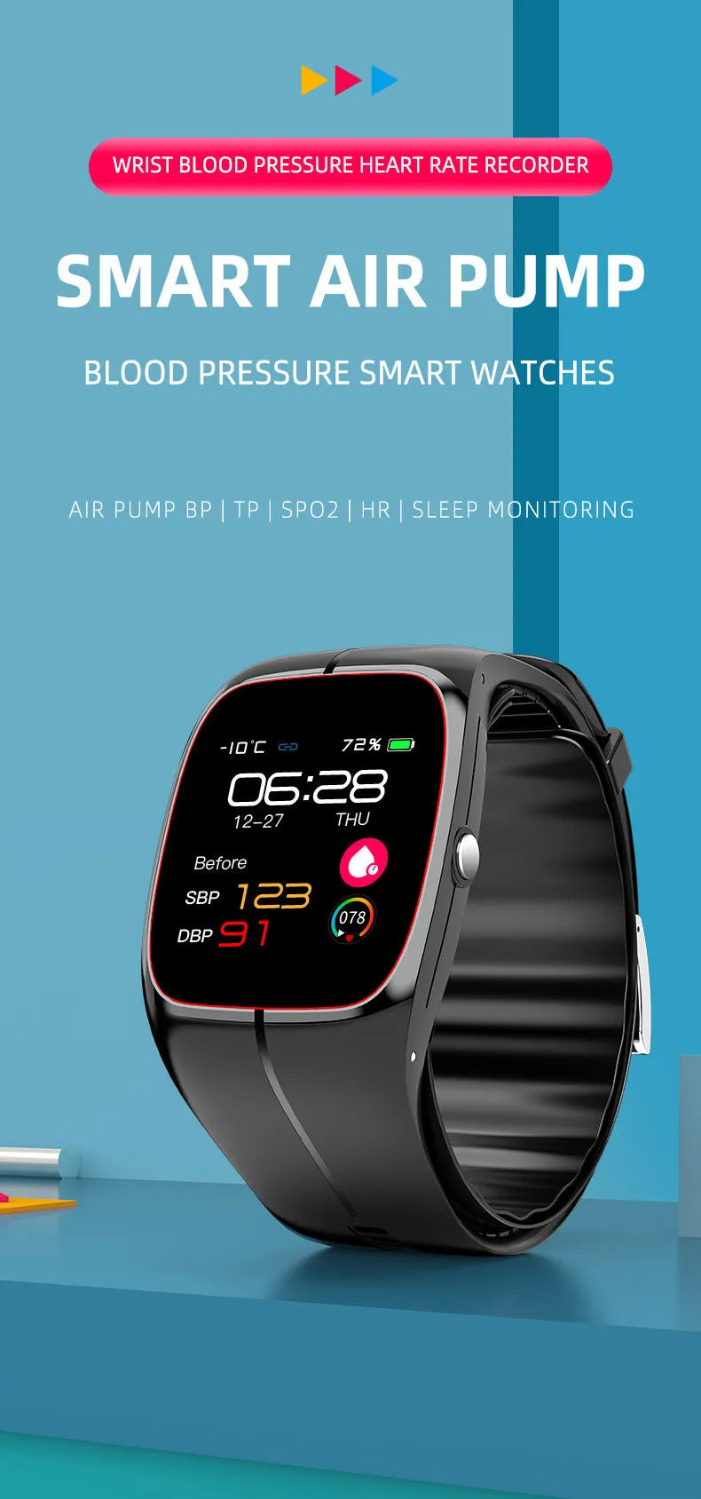 Smart Watch P20 black with TFT screen for blood oxygen heart rate blood pressure monitoring