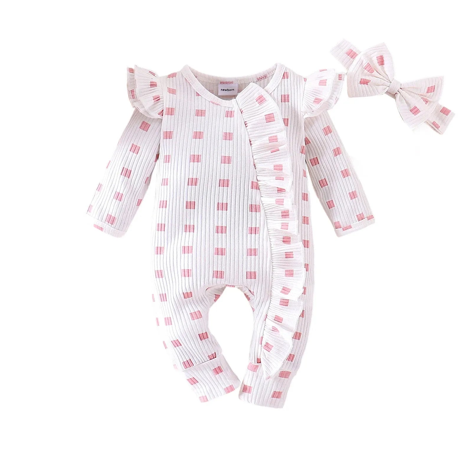 Cotton baby girl romper long-sleeved plaid jumpsuit in pink for spring autumn