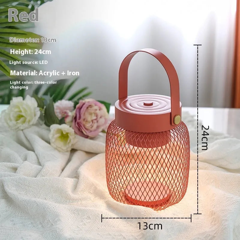 Red metal Nordic-style touch-sensing mini wall night lamp with 7W tricolor dimmable light