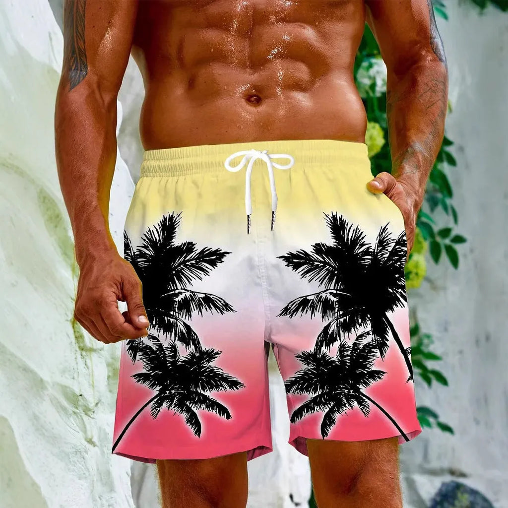 Men's micro-elastic quick-drying swimming trunks in various colours displayed flat