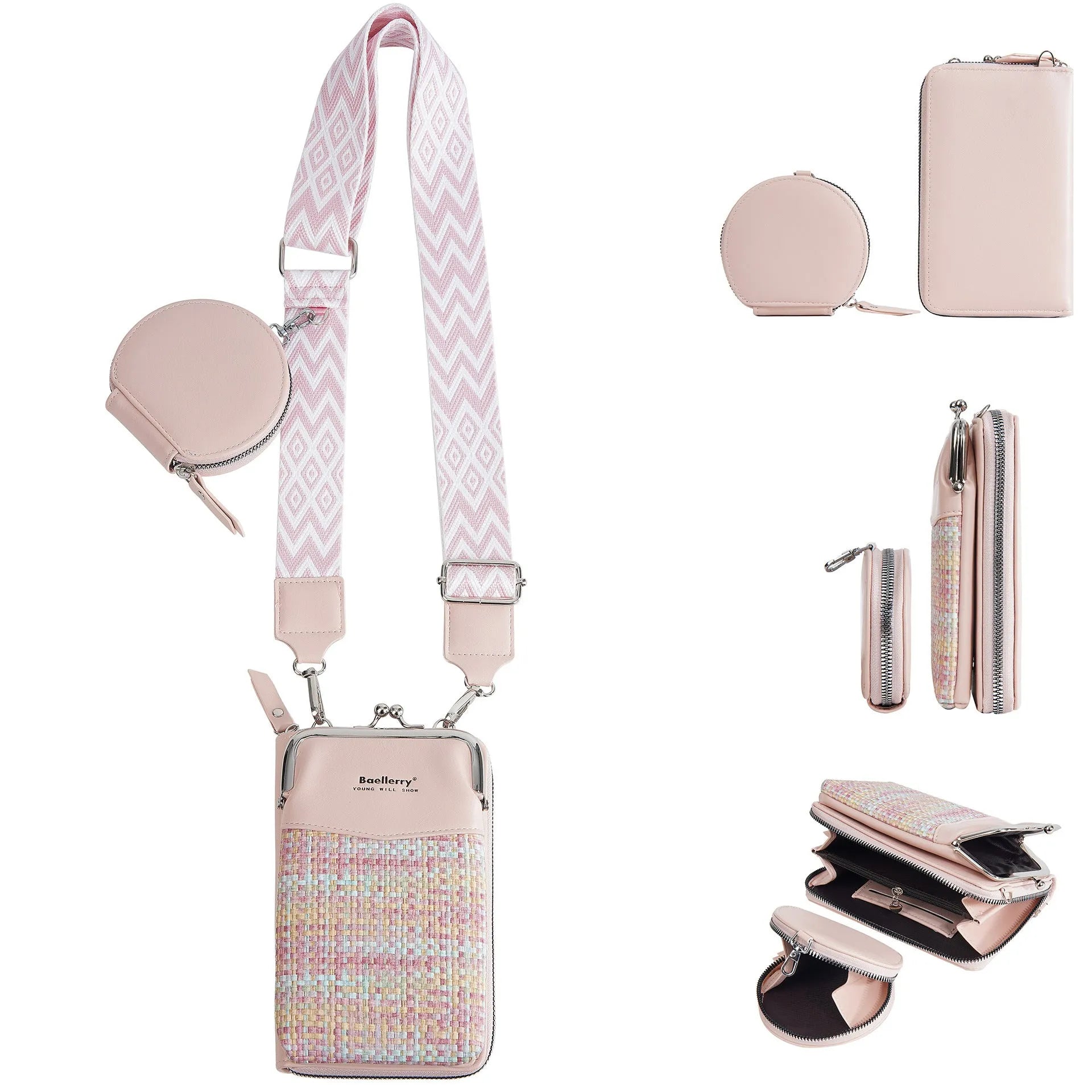 Women's black PU leather crossbody phone bag with adjustable strap, square vertical shape.