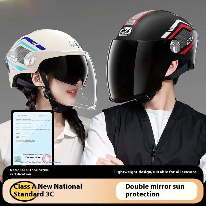 3C certified ABS half helmet for motorcycle sun protection in light brown double mirror colour.