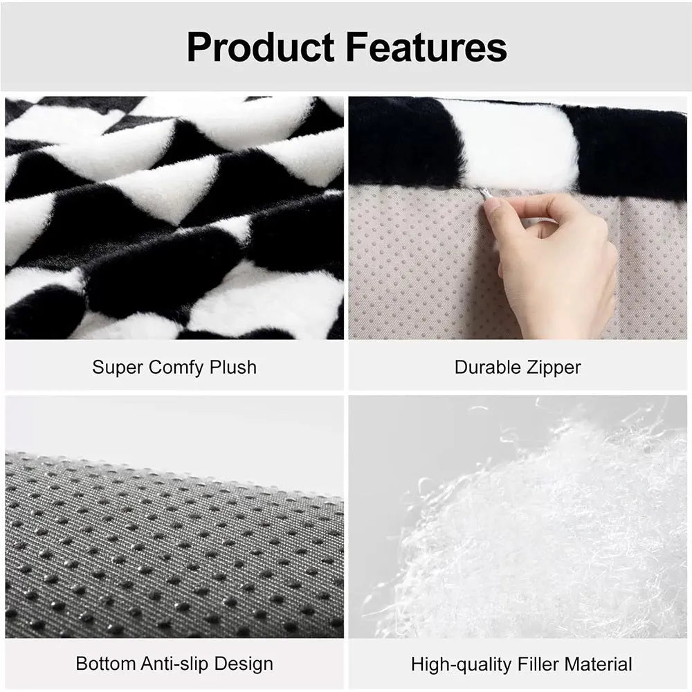 Plush sofa-shaped pet bed for cats and small dogs with removable cover and anti-slip bottom