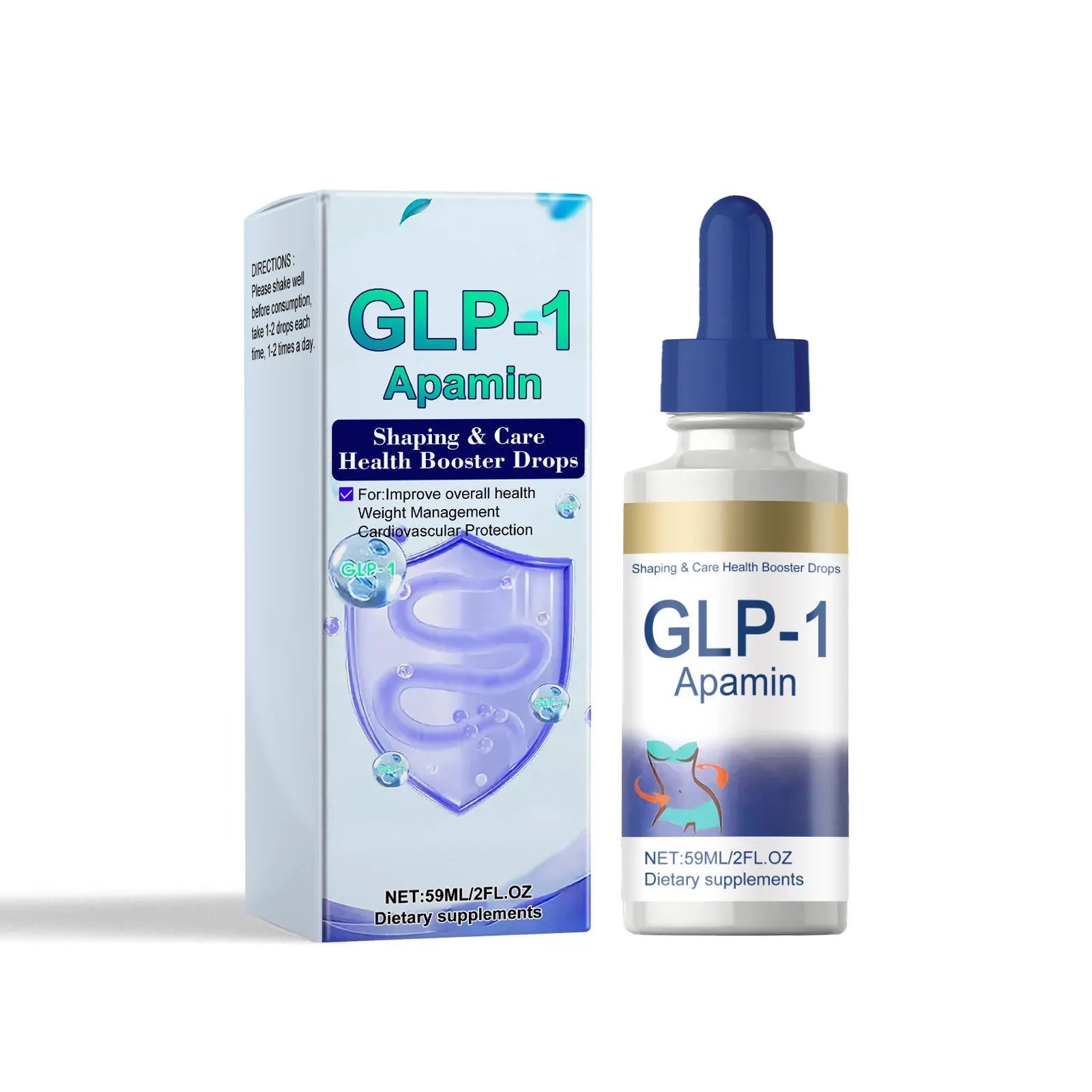Bottle of Nourishing Skin Elastic Body Care Drops, 59ml net content, for export sales.