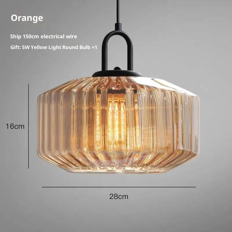 High grade stained glass chandelier modern simplicity amber warm light ceiling fixture