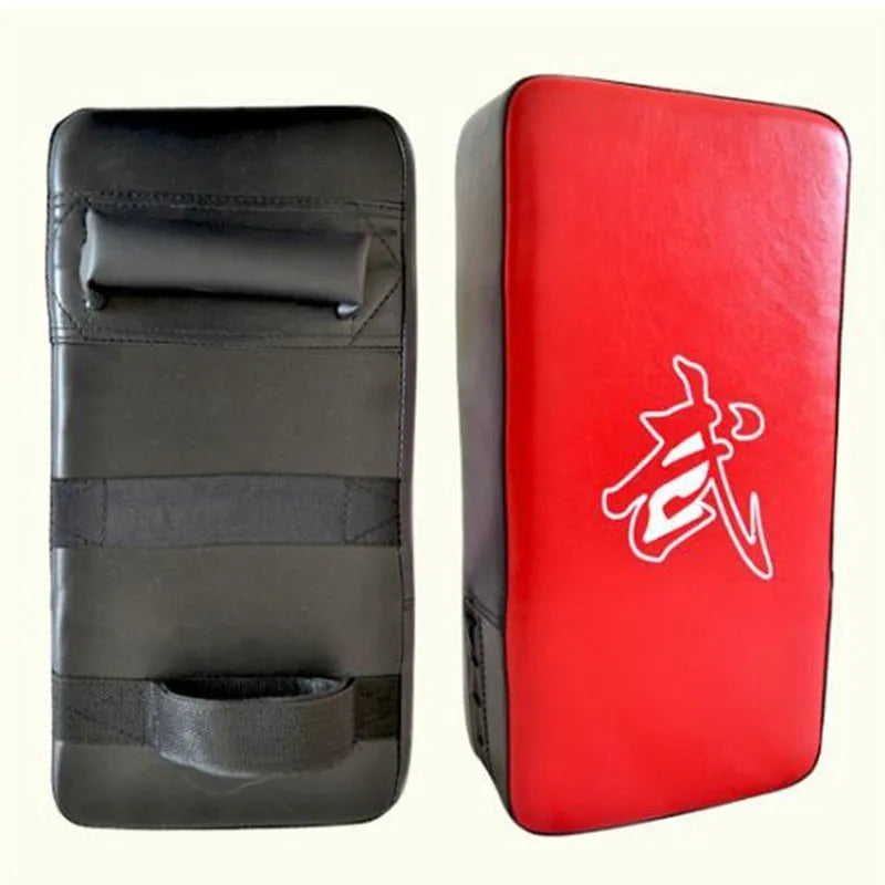 Thickened square foot boxing target in blue or red with vertical stripes for martial arts training
