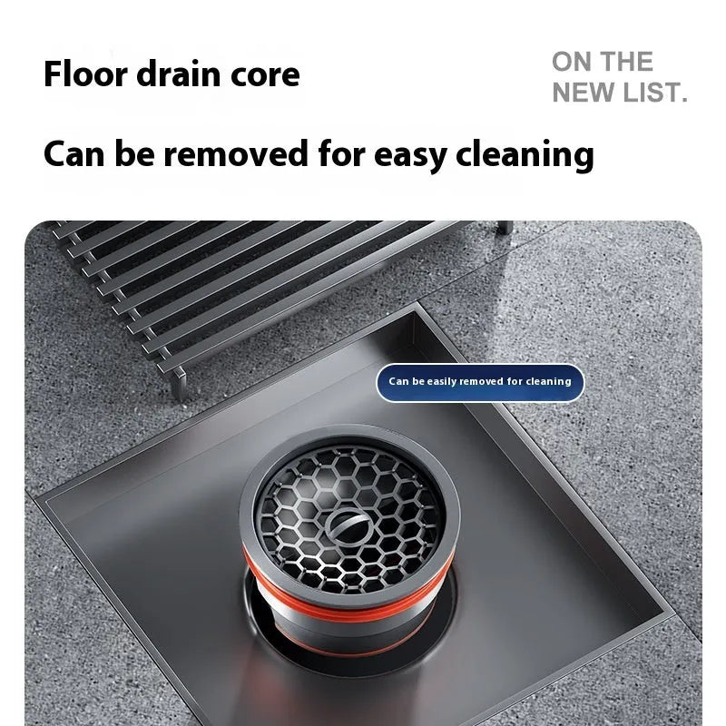Gun grey 304 stainless steel courtyard floor drain with ABS plastic core measuring 15x15cm