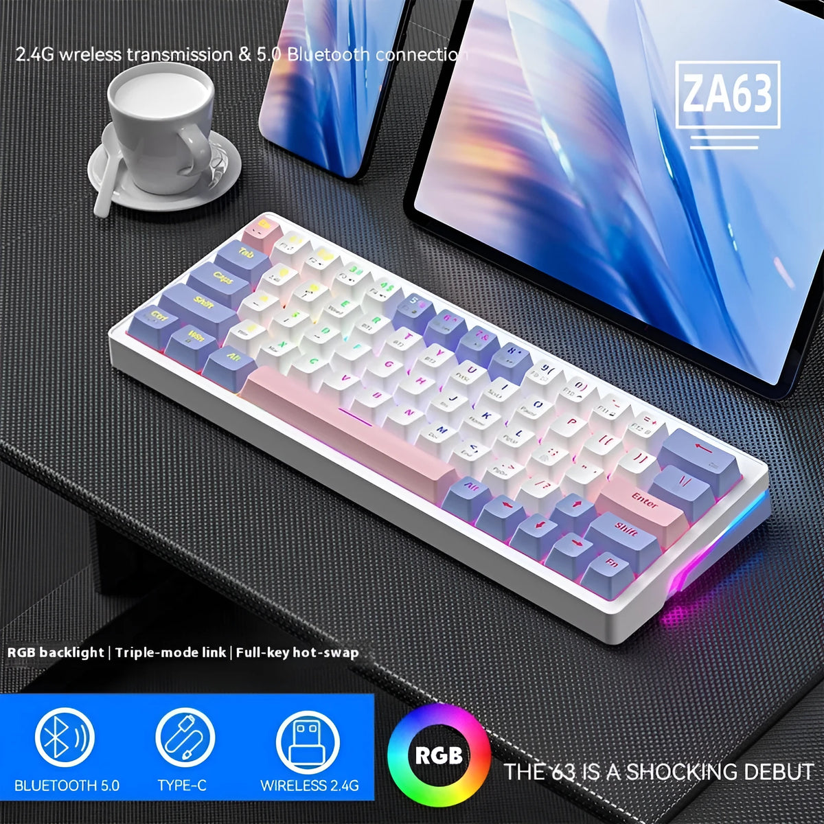 Amazon 63 custom three-model mechanical keyboard in cream grey with wired USB cable and included pullers