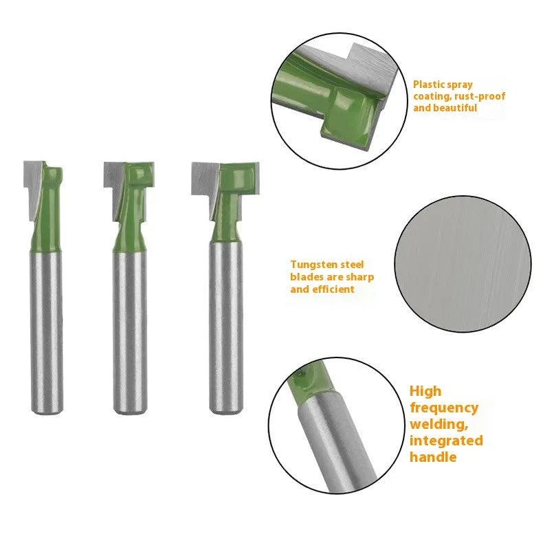 6-piece T-slot knife set with green double blade milling cutters, hard alloy HRC55 blades, 6mm to 15.9mm diameters